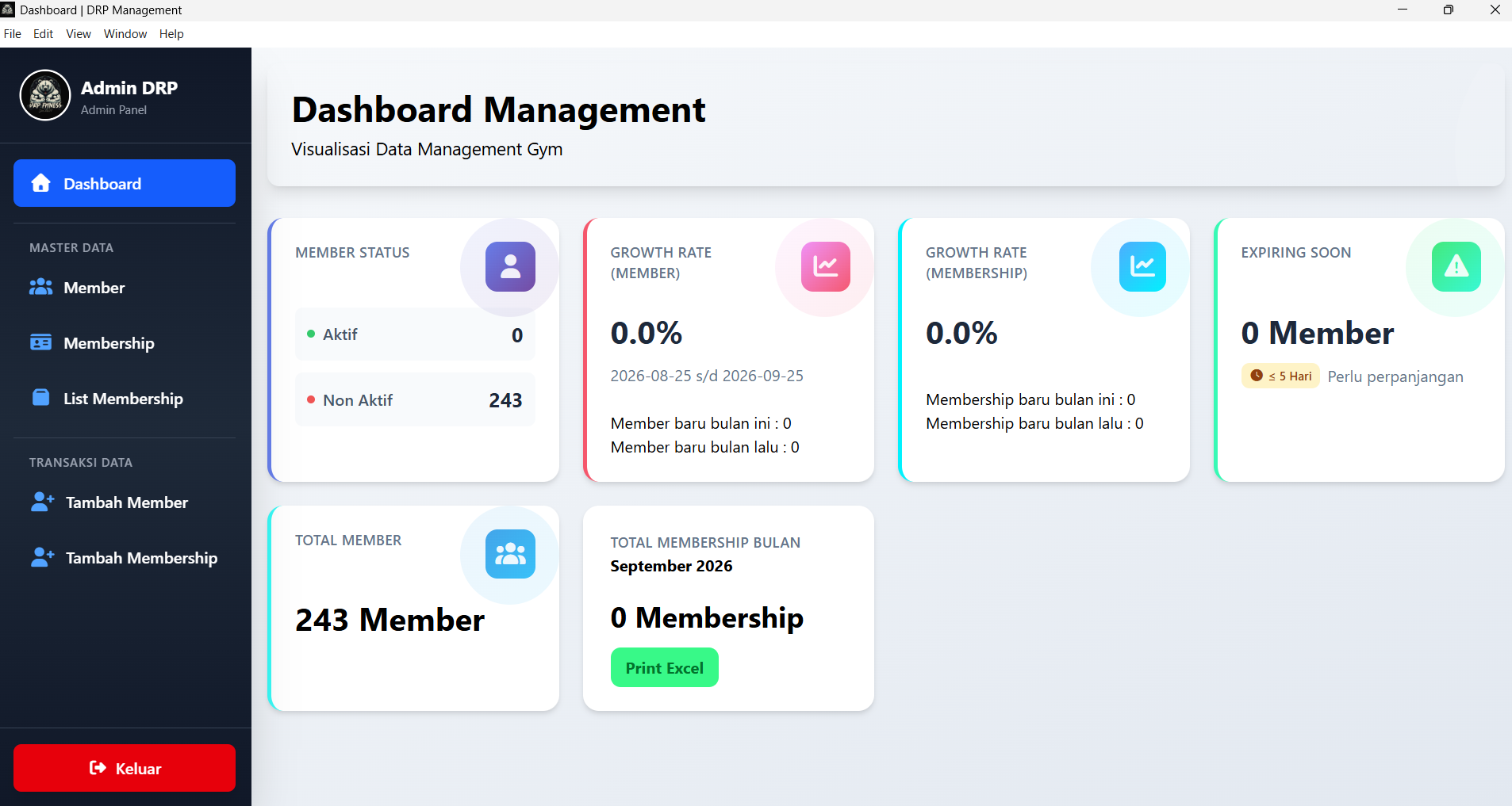 Gym Membership Management desktop app screenshot