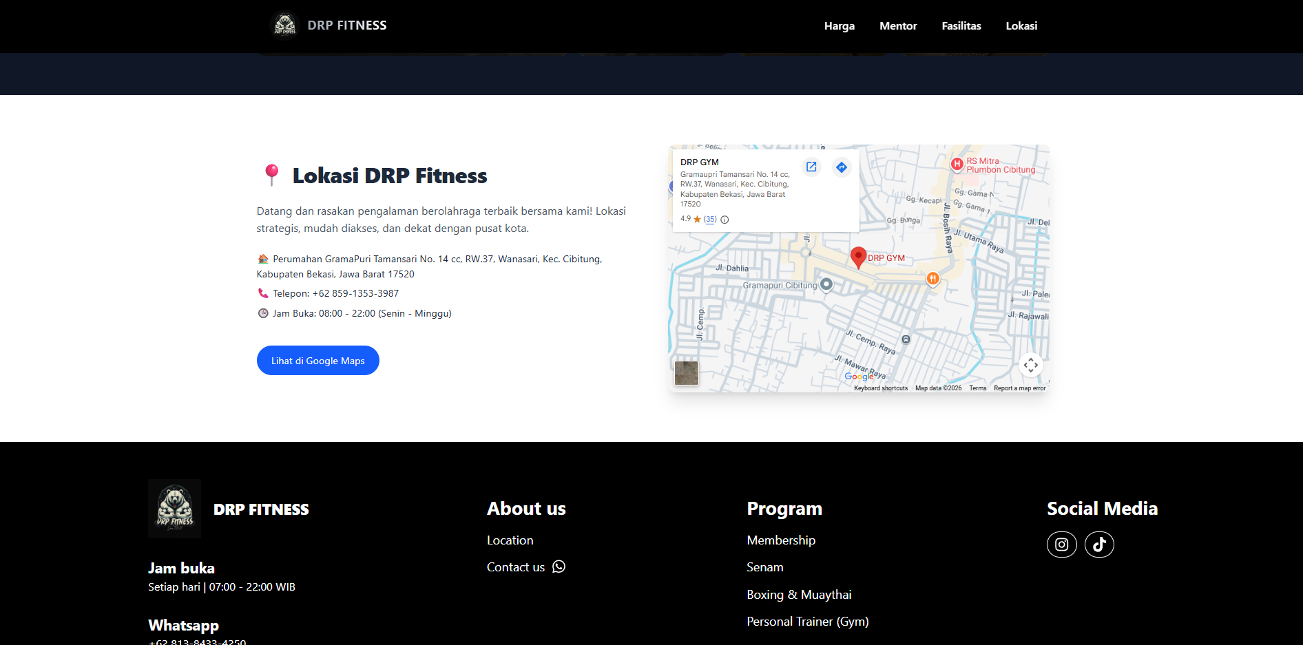 DRP Fitness landing page location section