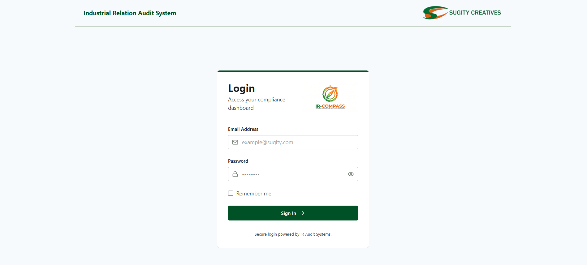 IR_COMPASS login page
