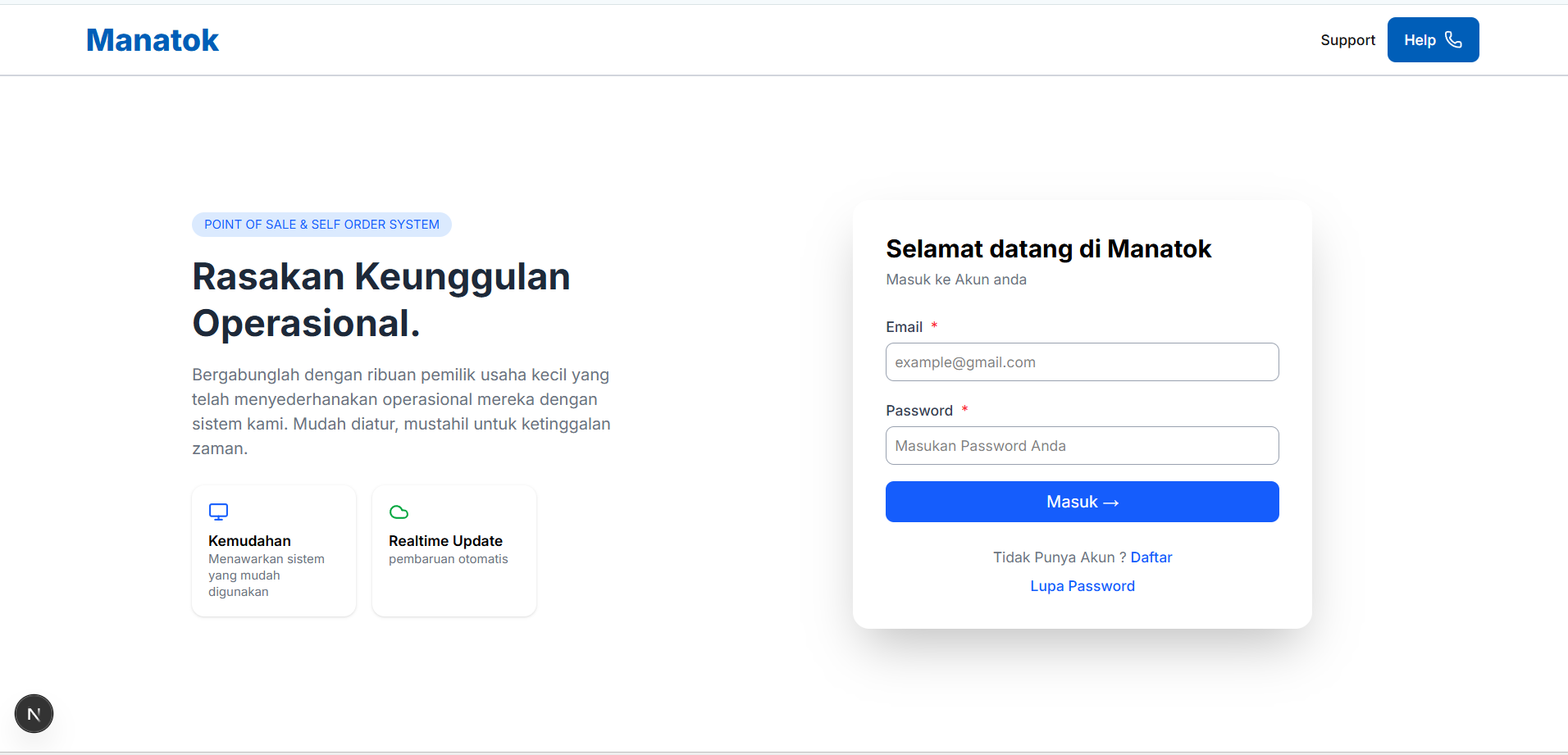 MANATOK login page