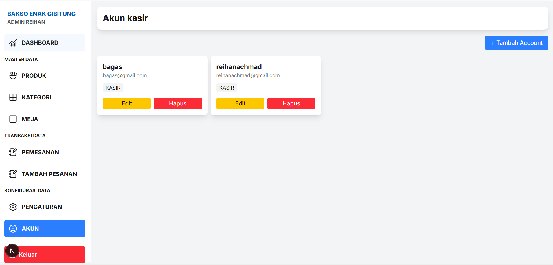 MANATOK account management page