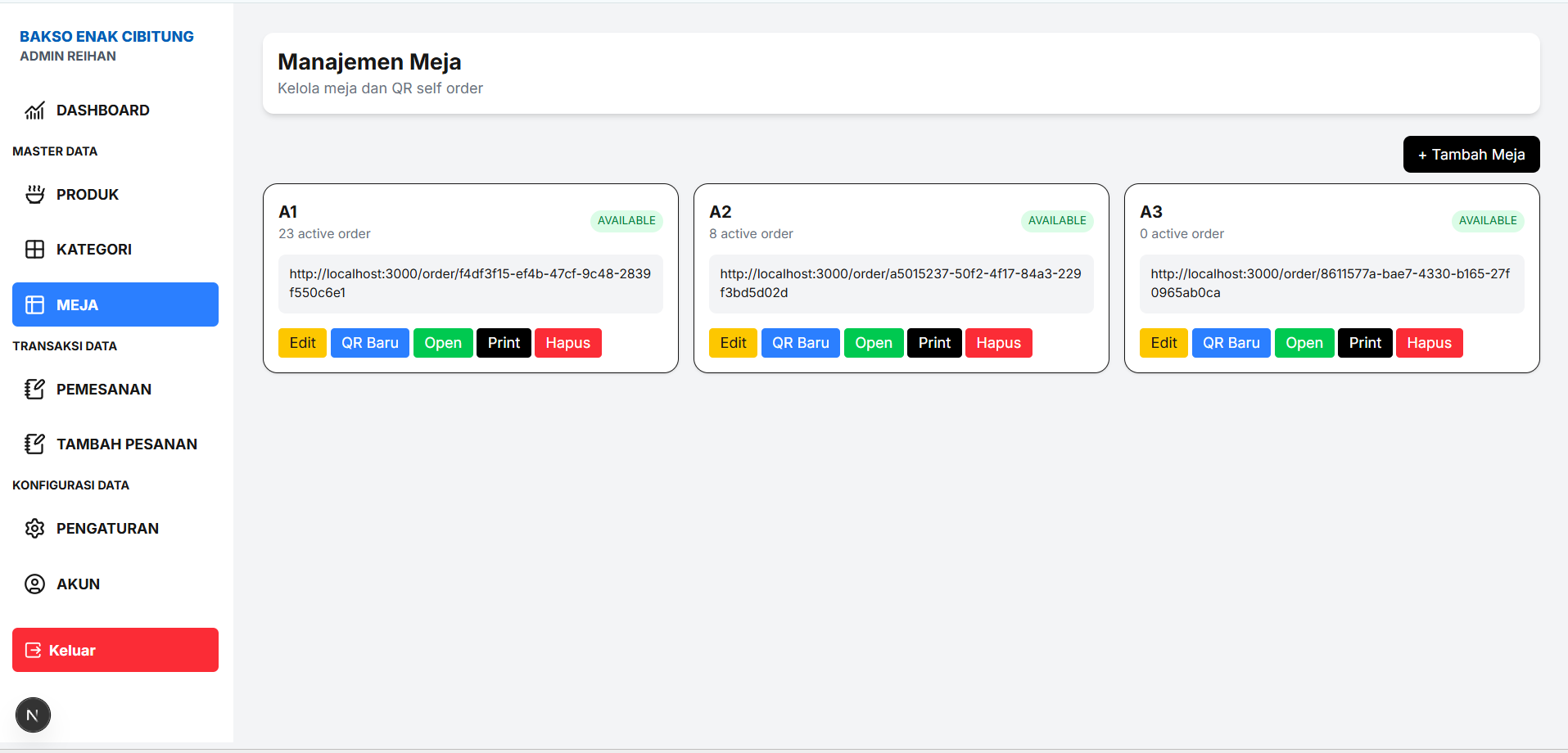 MANATOK admin table management page