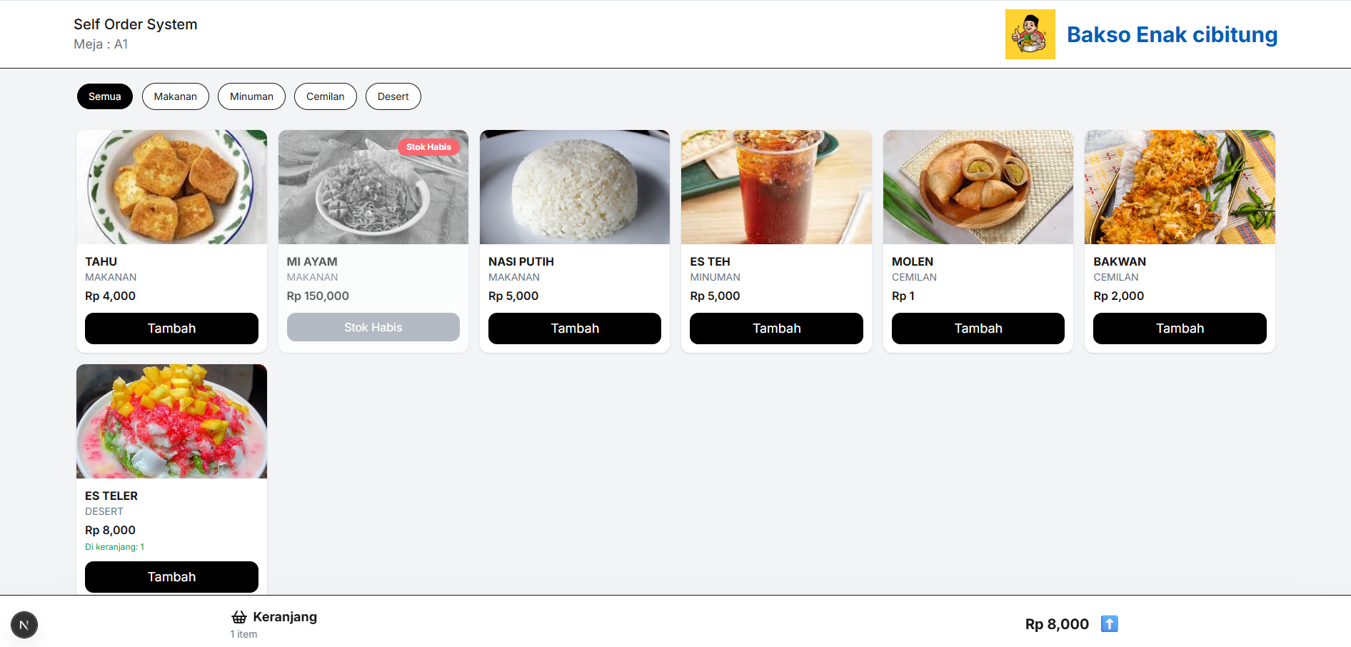 MANATOK customer menu page