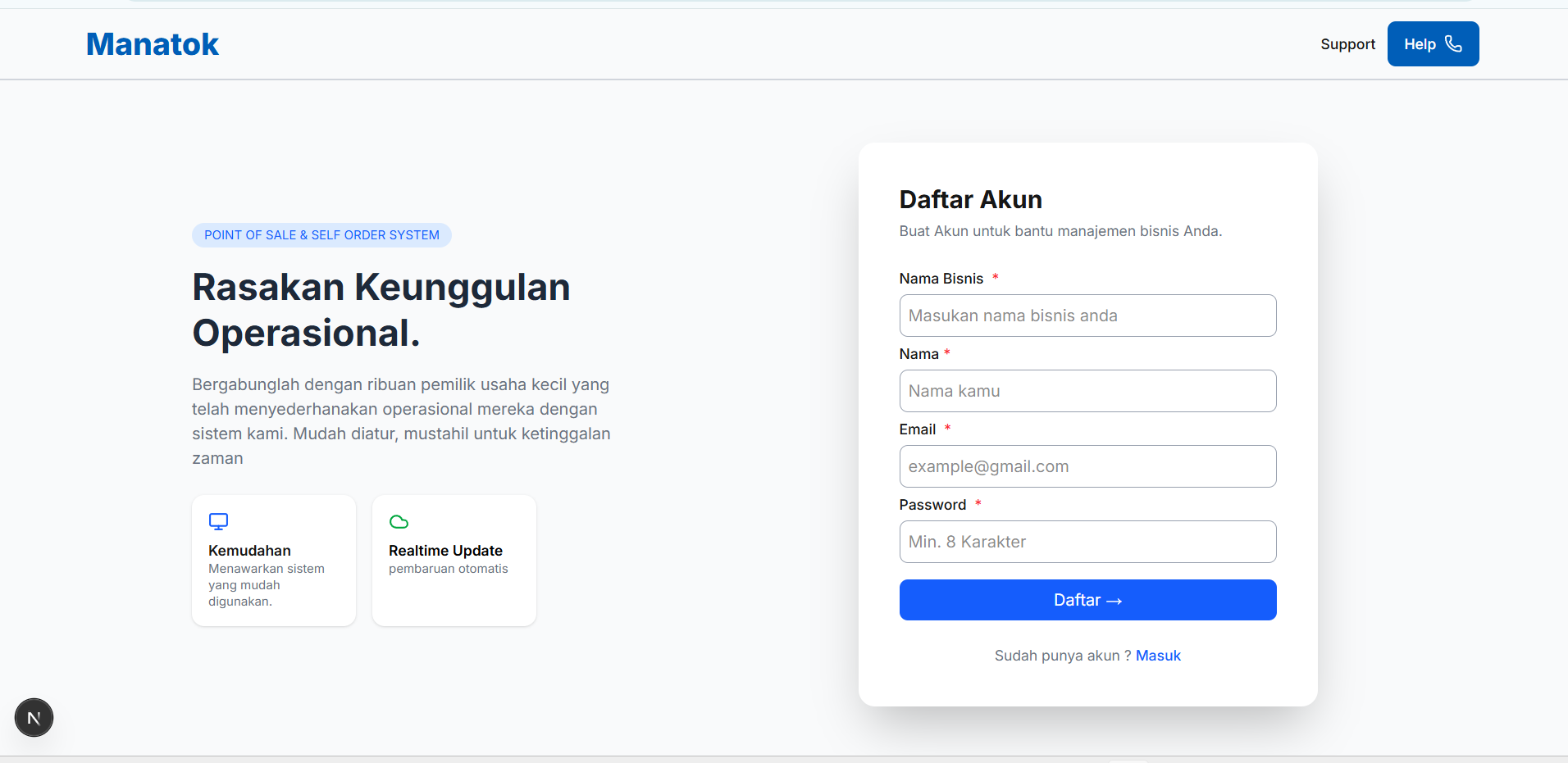 MANATOK register page