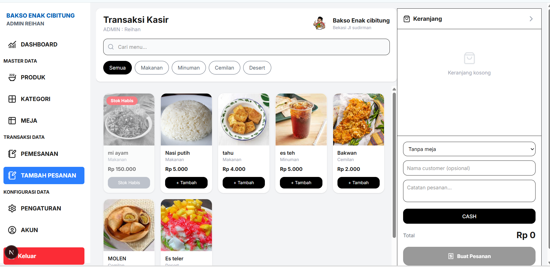 MANATOK add order page